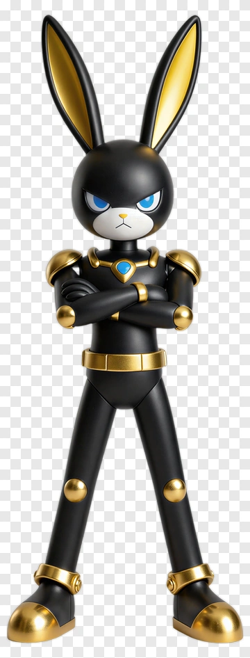 3D Black Rabbit Character With Golden Accents PNG