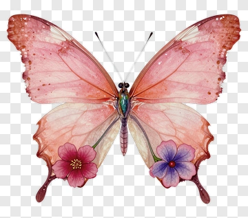 Watercolor Butterfly With Flowers PNG