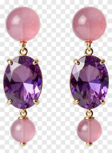 Elegant Earrings With Purple And Pink Gemstones PNG