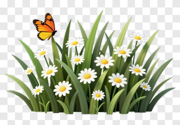 Butterfly On A Flowering Grass Patch PNG