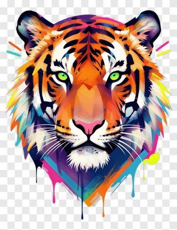 Colorful Tiger Head Art PNG
