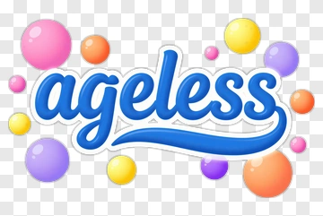 Ageless Text With Colorful Bubbles PNG