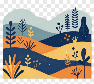 Colorful Landscape With Plants And Hills PNG