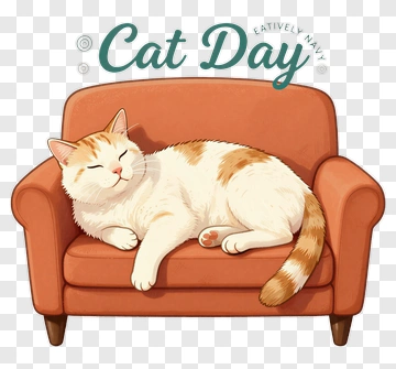 Cartoon Cat Relaxing On A Couch For Cat Day PNG