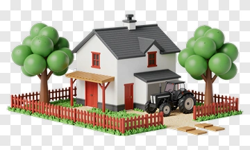 Farmhouse With Tractor And Trees PNG