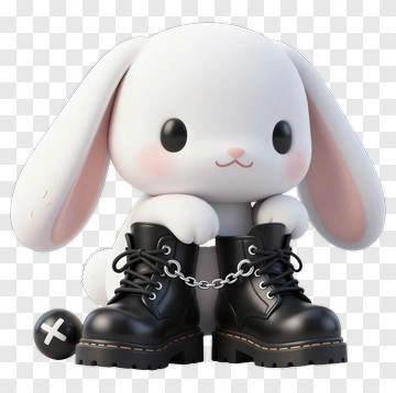 3D Bunny Wearing Black Boots PNG