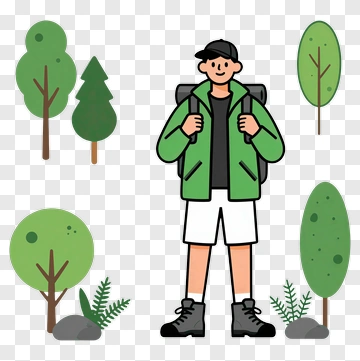 Cartoon Hiker Standing In A Forest PNG