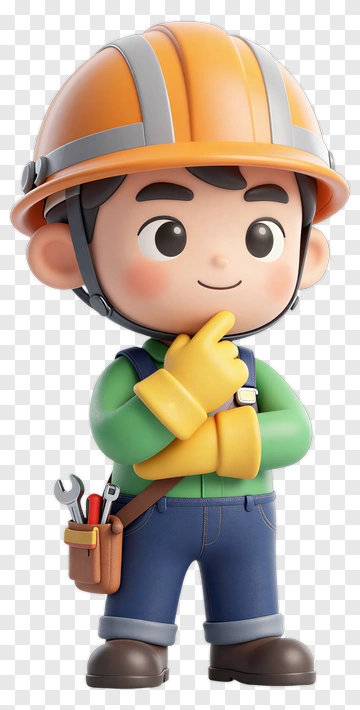 3D Construction Worker Thinking PNG