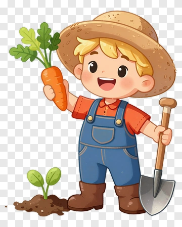 Cartoon Farmer Holding A Carrot PNG