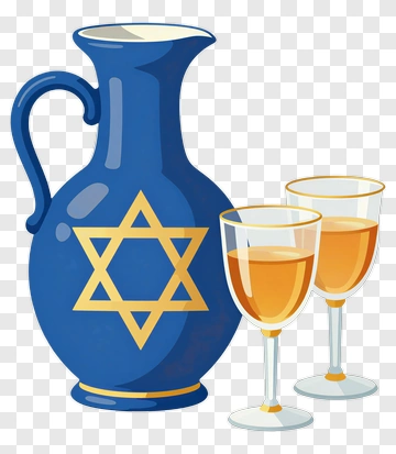 Blue Pitcher With Star Of David And Two Glasses PNG
