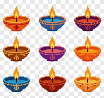 Colorful Diwali Oil Lamps PNG