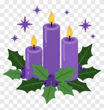 Purple Candles With Holly And Stars PNG