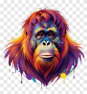 Colorful Cartoon Orangutan Head PNG