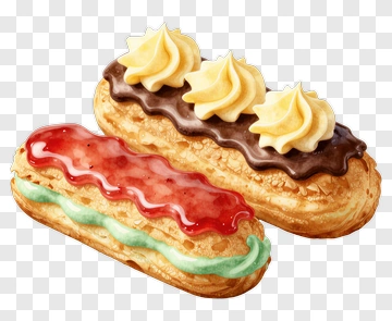 Delicious Eclairs With Chocolate And Strawberry Toppings PNG
