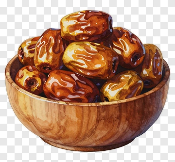 Wooden Bowl Filled With Colorful Dates PNG