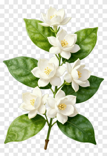 White Flowering Plant With Green Leaves PNG