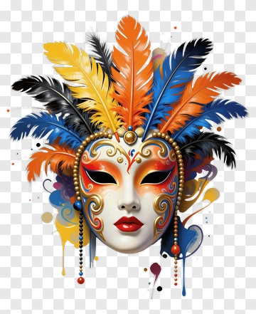 Colorful Carnival Mask With Feathers PNG