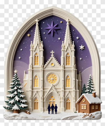 Winter Scene With Church And Snowy Trees PNG