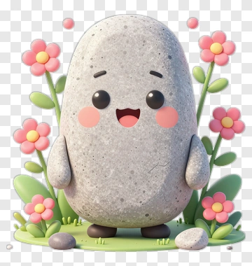 Cartoon Rock Character Surrounded By Flowers PNG