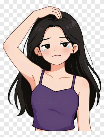 Sad Girl With Long Hair PNG