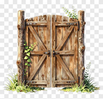 Wooden Garden Gate With Greenery PNG