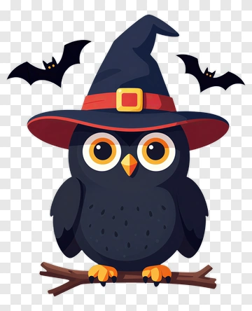 Cartoon Owl Wearing A Witch Hat PNG