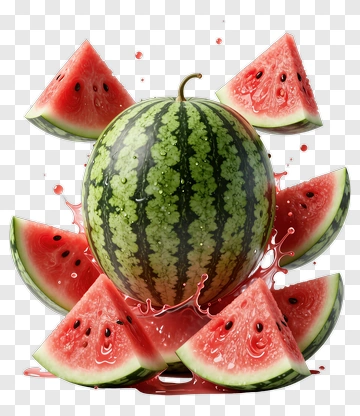 Watermelon With Slices And Splash PNG