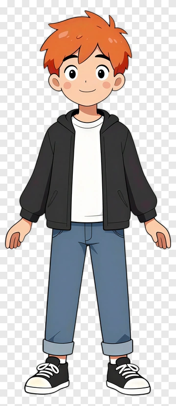 Cartoon Boy Standing In Casual Outfit PNG