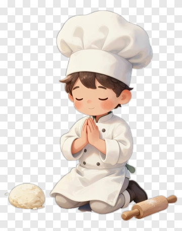 Cute Chef Boy Kneeling With Dough PNG