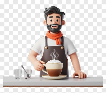 3D Barista Holding A Coffee Cup PNG