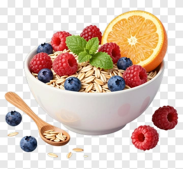 Bowl Of Oats With Berries And Orange Slice PNG