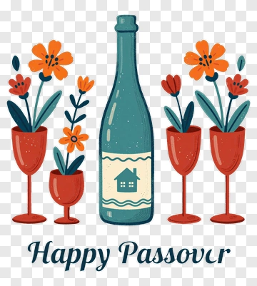 Happy Passover Celebration With Wine And Flowers PNG