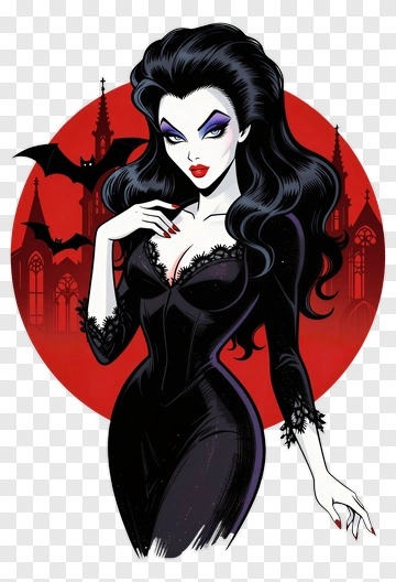 Cartoon Vampire Woman In A Black Dress PNG