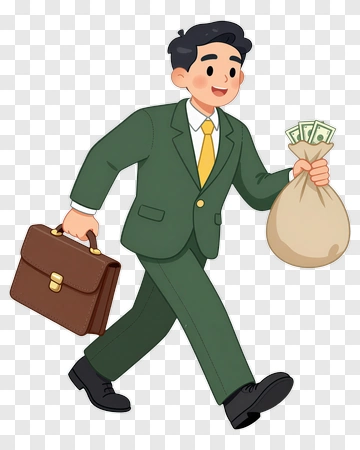Cartoon Businessman Carrying Money Bag PNG
