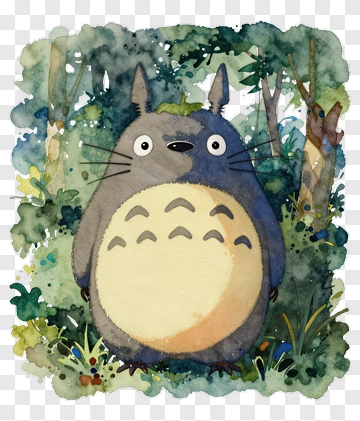 Watercolor Totoro In A Forest PNG