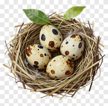 Nest With Quail Eggs And Leaves PNG