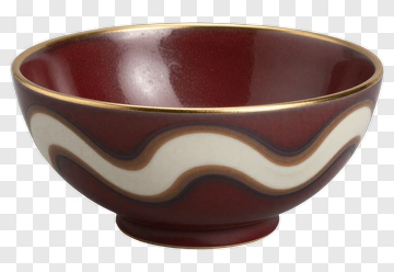 Decorative Red Bowl With White And Brown Design PNG