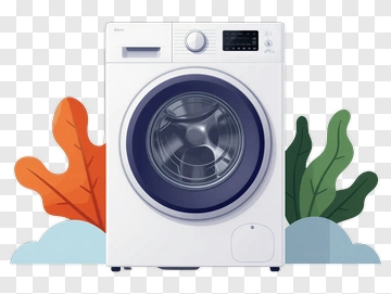 Washing Machine With Decorative Leaves PNG