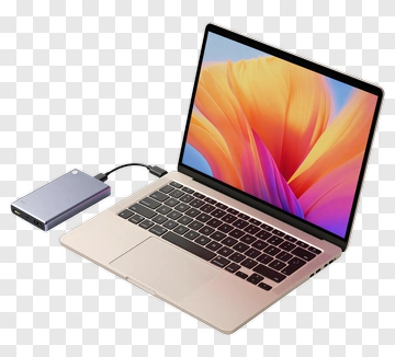 Laptop With External Hard Drive PNG