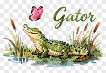 Cartoon Alligator With Butterfly PNG
