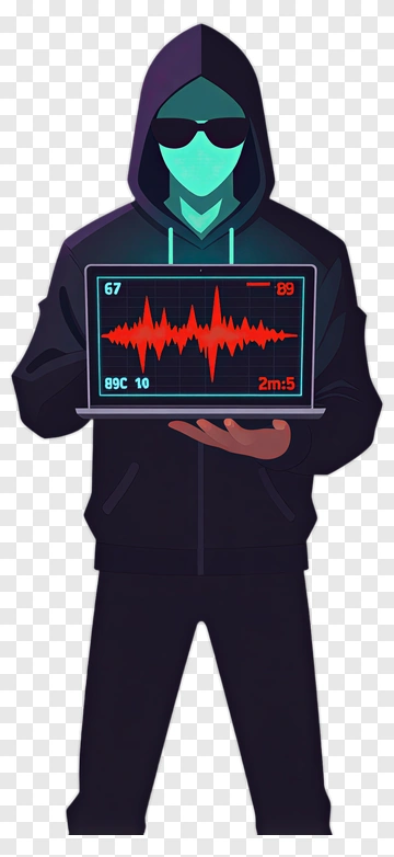 Hacker Holding A Laptop With Sound Wave Display PNG