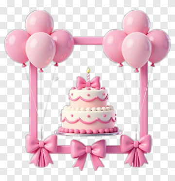 Birthday Cake Surrounded By Pink Balloons PNG