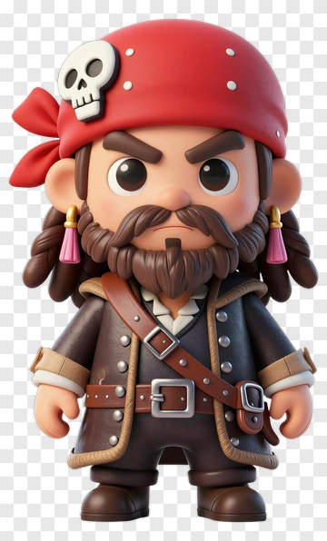 3D Pirate Character With Skull Bandana PNG