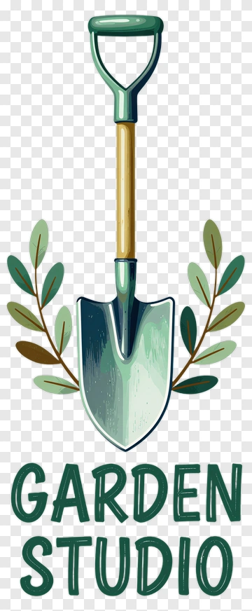Garden Studio Shovel With Green Leaves PNG