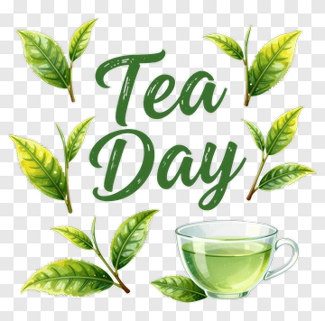 Tea Day With Green Tea And Leaves PNG