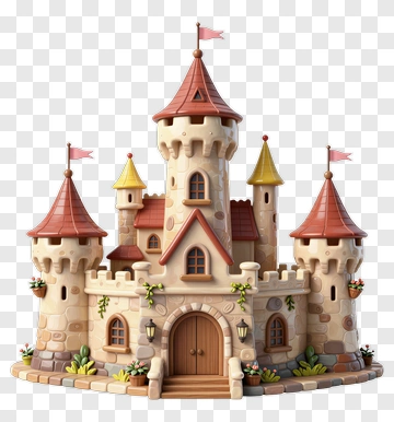 Cartoon Castle With Colorful Flags PNG