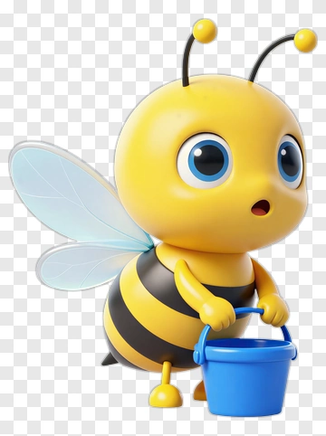 Cartoon Bee Holding A Blue Bucket PNG