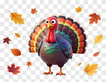 Cartoon Turkey Surrounded By Autumn Leaves PNG