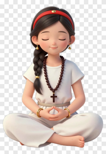 Cartoon Girl Meditating With A Cross Necklace PNG