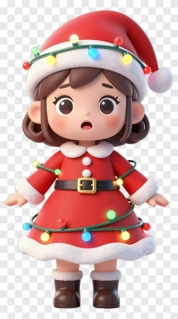 Cartoon Girl In Santa Costume With Christmas Lights PNG